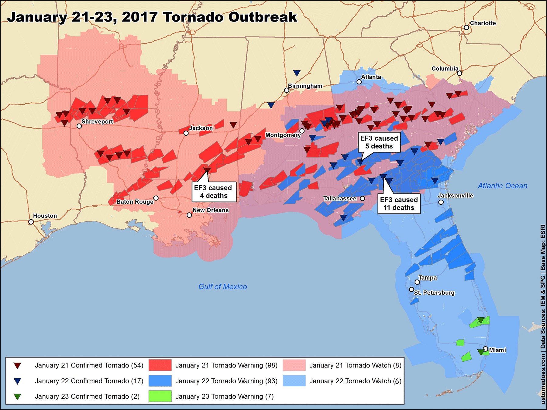 Tornado track map