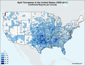 Map: April Tornadoes in the United States - ustornadoes.com