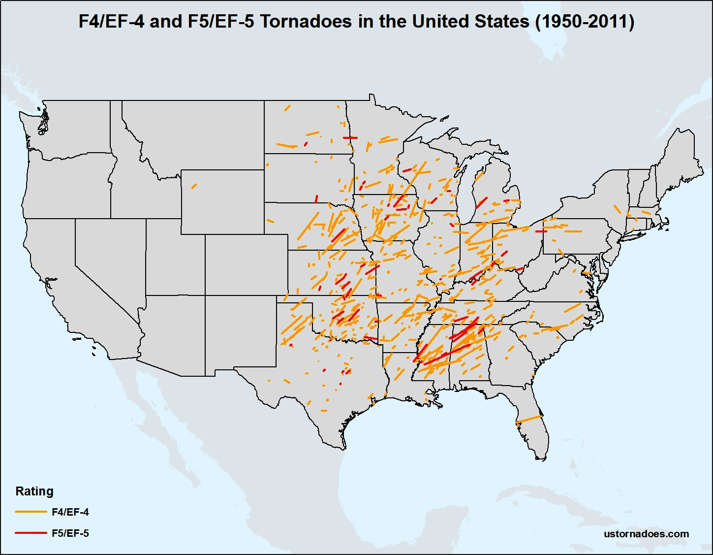 Violent F4/EF4 and F5/EF5 Tornadoes in the United States since 1950