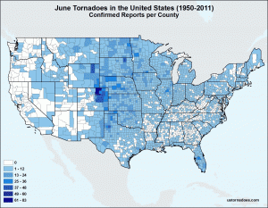 Map: June Tornadoes In The United States - Ustornadoes.com