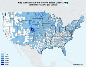 Map: July Tornadoes in the United States - ustornadoes.com