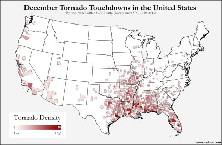 Here’s where tornadoes typically form in December across the United ...