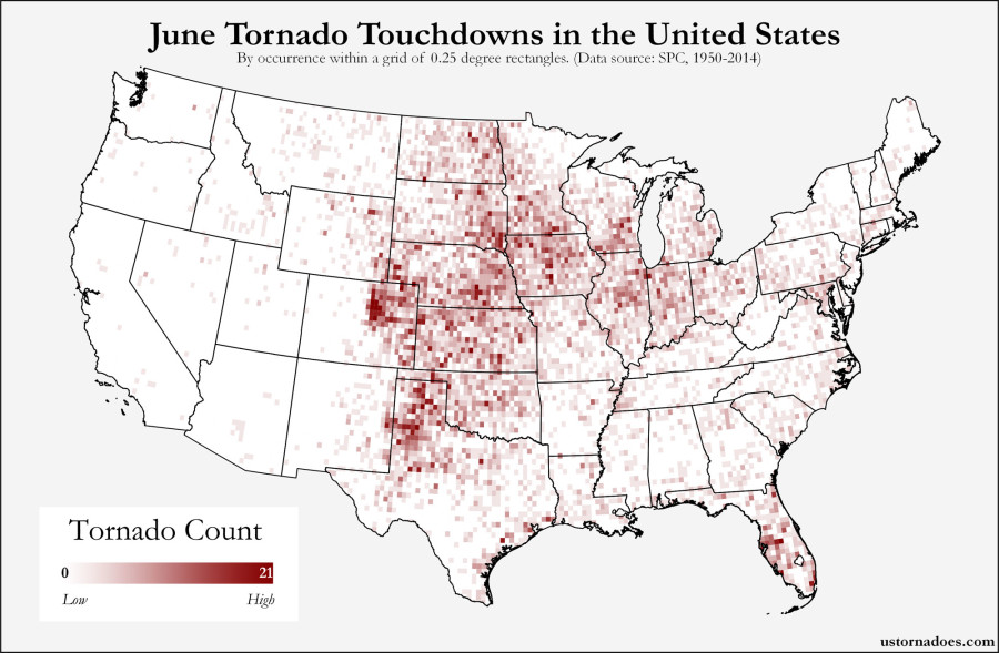 Here’s where tornadoes typically form in June across the United States ...