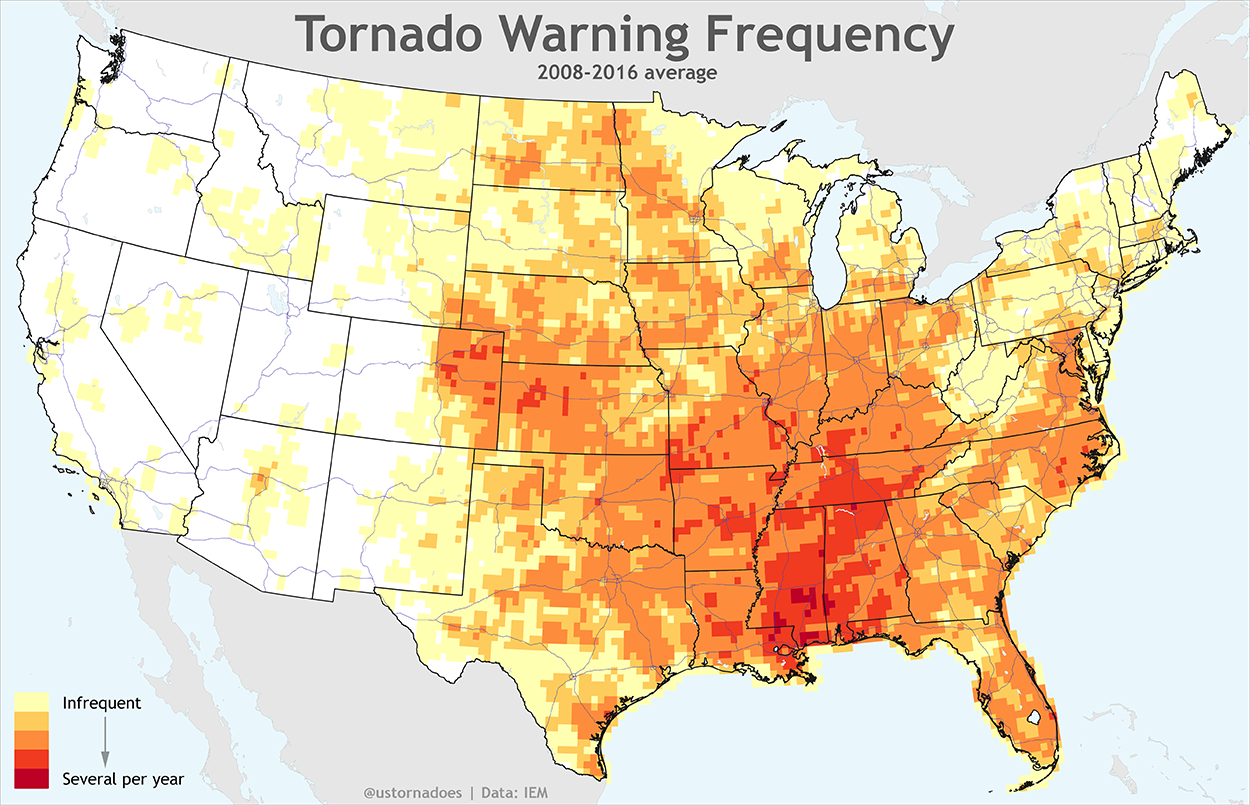 A look at all the tornado warnings since 2008 (maps)