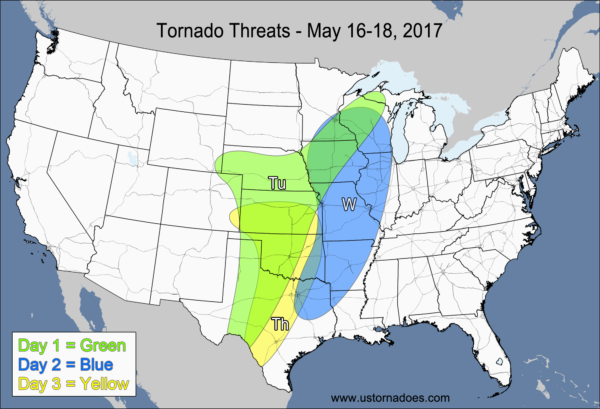 Tornado Threat Forecast: May 16-22, 2017 - ustornadoes.com