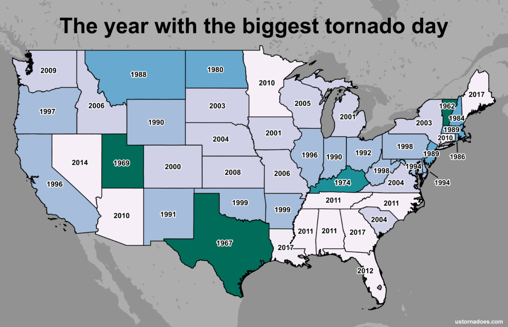 The most tornadoes in a calendar day by state - ustornadoes.com