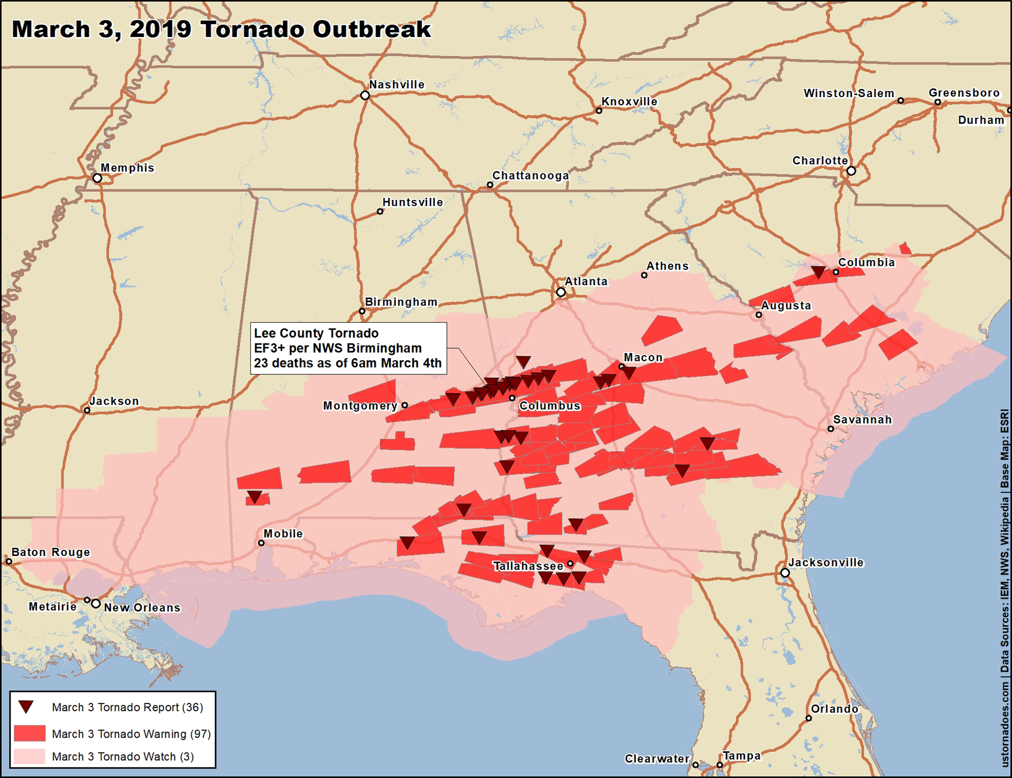 Alabama Tornado Map Where Tornadoes Strike The US Most Often