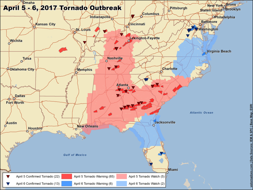 The largest tornado outbreaks of 2017 U.S. Tornadoes